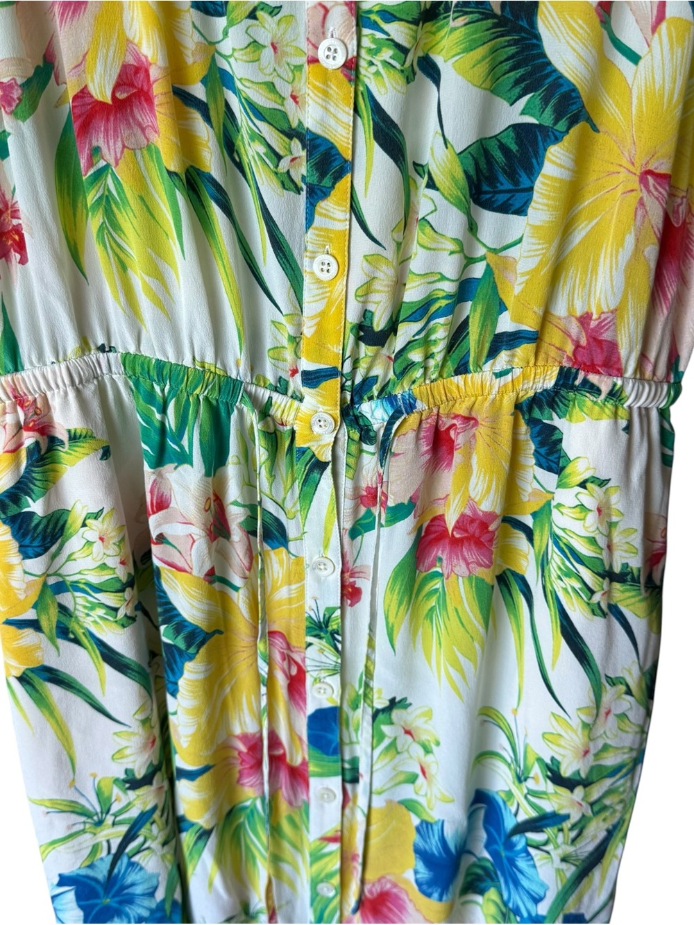White with Yellow, Blue & Green Tommy Bahama Fleur De Lite Silk Maxi Dress Sz M - Picture 5 of 10